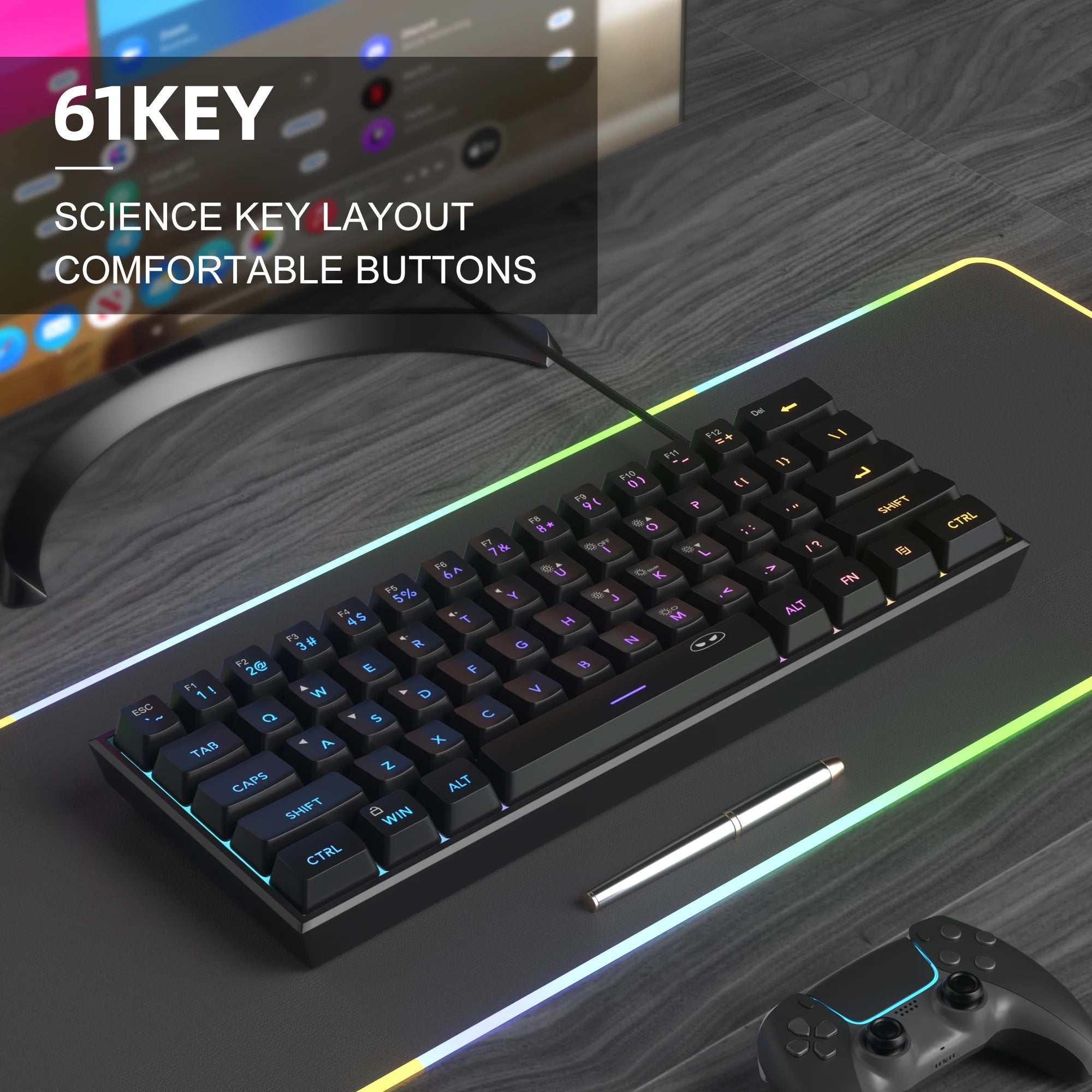 Teclado Gaming TS91 – 61 Teclas, RGB, Membrana Estilo Mecânico, IPX4 Teclado Gaming TS91 – 61 Teclas, RGB, Membrana Estilo Mecânico, IPX4